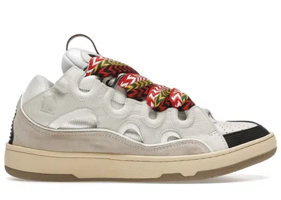 Pre-owned Lanvin Men's  Leather Curb Sneakers In White/ivory/black