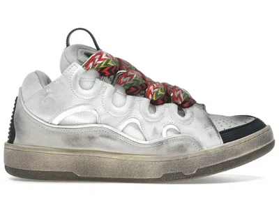 Pre-owned Lanvin Men's  Leather Curb Vintage Sneakers In White