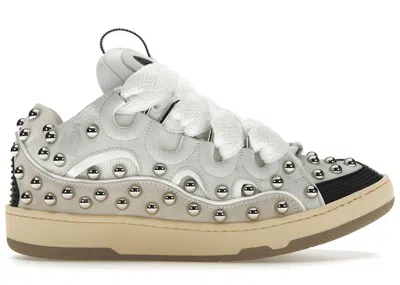 Pre-owned Lanvin Men's  Studded Leather Curb Sneaker Sneakers In White