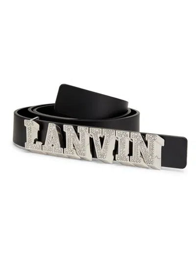 Lanvin Men's  X Future Strass Logo Leather Belt In Black
