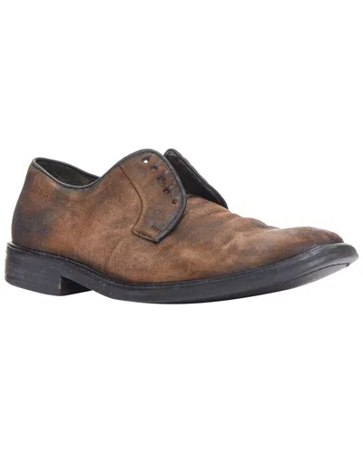 Pre-owned Lanvin Men's Leather Distressed Brushed Leather Slip On Laceless Brogue  (authentic Pre-loved)