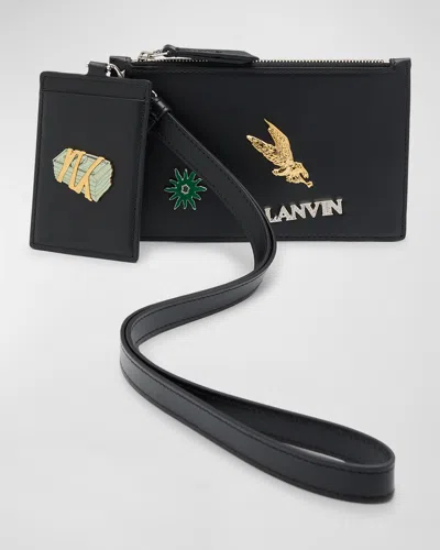 Lanvin Men's Leather Double Pouch With Studs In Black