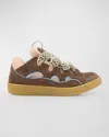Lanvin Men's Leather Low-top Curb Sneakers In Brown