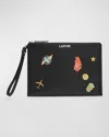 LANVIN MEN'S LEATHER ZIP POUCH WITH STUDS