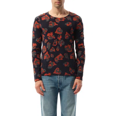 Lanvin Men's Leopard Jacq Raw Sweatshirter In Navy/org