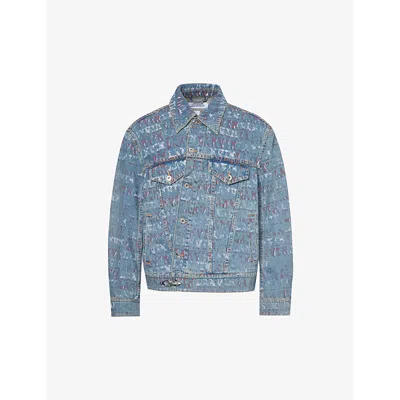 Lanvin Mens Light Blue Cross Brand-print Regular-fit Denim Jacket