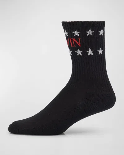 Lanvin Men's Logo And Stars Crew Socks In Blackred 1030