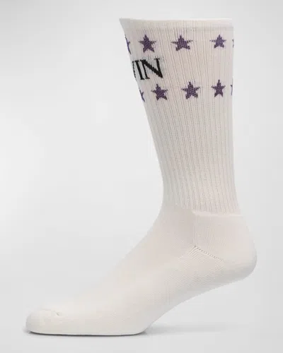 Lanvin Men's Logo And Stars Crew Socks In Neutral