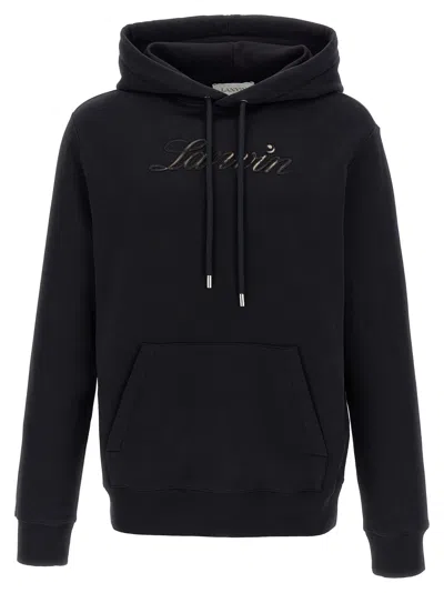 Lanvin Logo-embroidered Cotton Hoodie In Blue