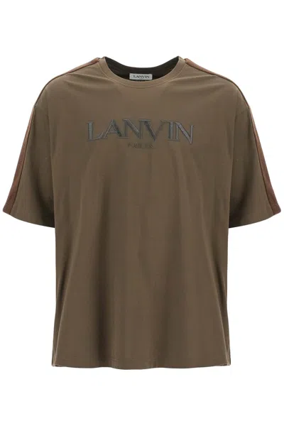 LANVIN MEN'S LOGO T-SHIRT WITH CURB BRANDED STRIPES