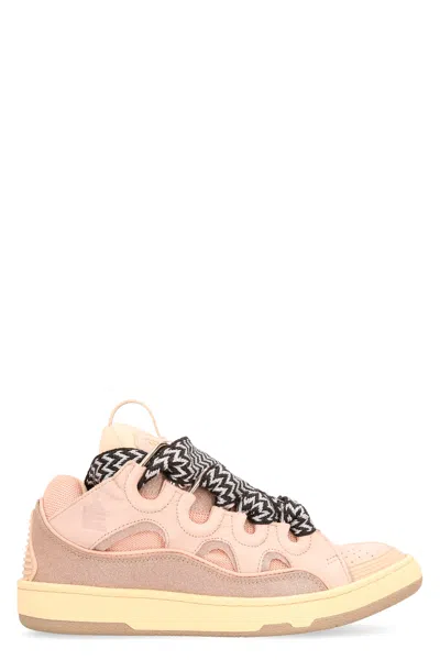 Lanvin Mens Low Top Sneakers With Oversized Fit And Leather Details In Pink