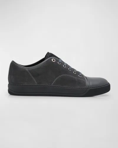 Lanvin Mens Dbb1 Contrast-sole Suede And Leather Low-top Trainers Grey/da In Brown