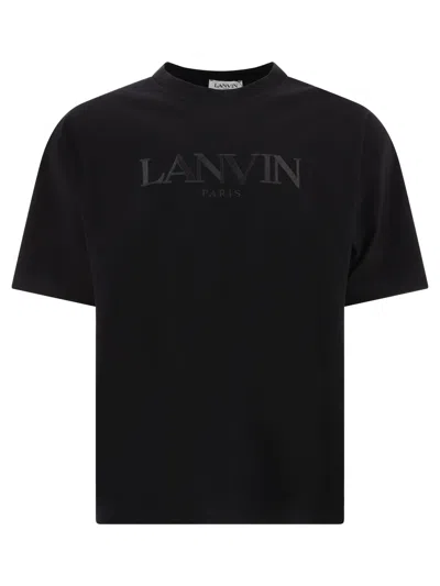 LANVIN MEN'S OVERSIZE BLACK T-SHIRT WITH EMBROIDERED LOGO