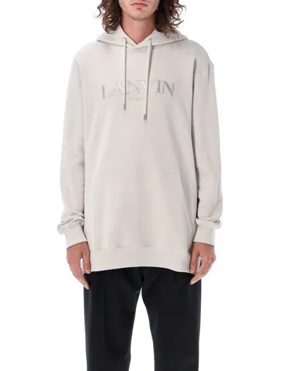Lanvin Men's Oversized Hoodie With  Embroidered Logo In Beige