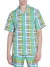 Lanvin Multicolor Check Pattern Cotton Camp Collar Shirt In Green