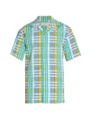 Lanvin Multicolor Check Pattern Cotton Camp Collar Shirt In Budgie