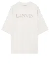 LANVIN MEN'S PUTTY-COLORED COTTON T-SHIRT WITH EMBROIDERED LOGO