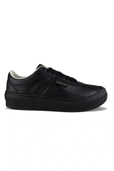 Lanvin Logo Leather Sneakers In Black