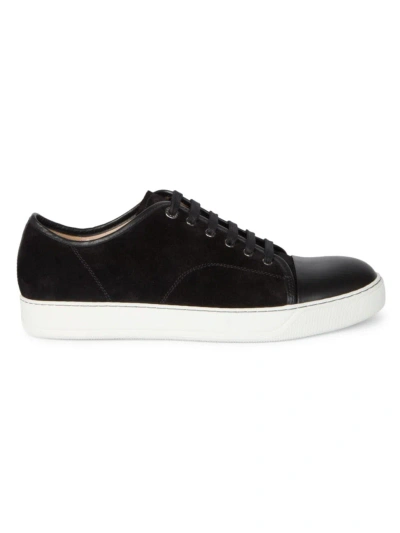 Lanvin Suede And Nappa Captoe Low To Sneakers Men In Black