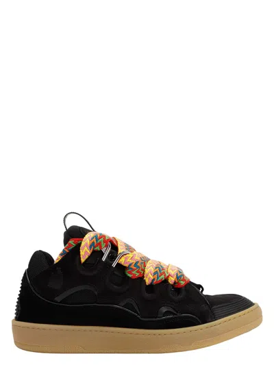 LANVIN MEN'S SUEDE LEATHER CURB SNEAKERS