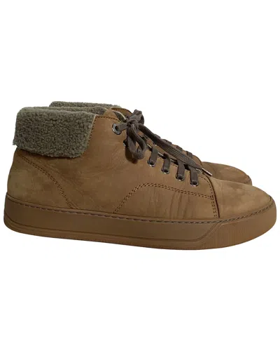 Pre-owned Lanvin Men's Suede Shear-lined High-top Sneaker (authentic Pre-loved) In Brown