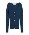 Lanvin Petrol Blue In Stretch Wool Blend Cardigan In Blue