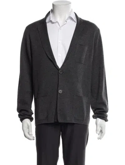 Pre-owned Lanvin Merino Wool Collar Cardigan In Black