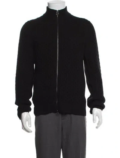 Pre-owned Lanvin Merino Wool Mock Neck Cardigan In Black