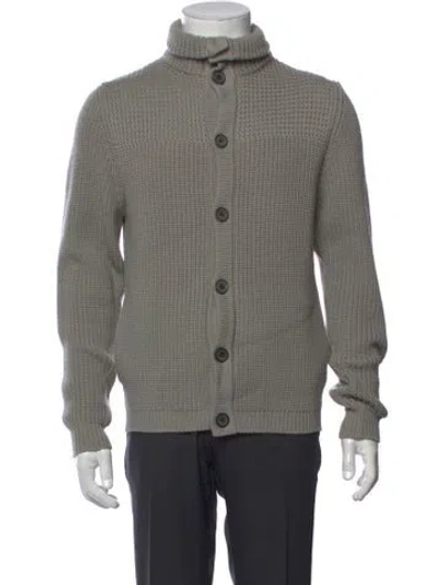 Pre-owned Lanvin Merino Wool Mock Neck Cardigan In Grey