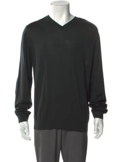 Pre-owned Lanvin Merino Wool V-neck Pullover In Blue