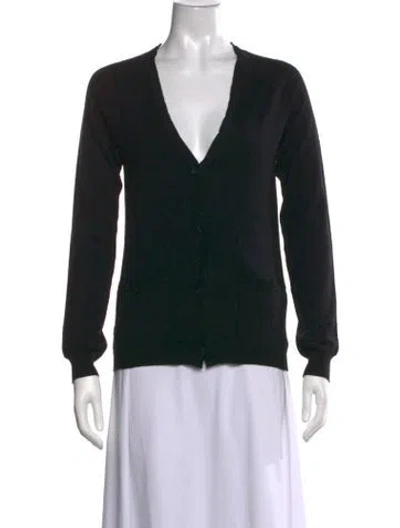 Pre-owned Lanvin Merino Wool V-neck Sweater In Black