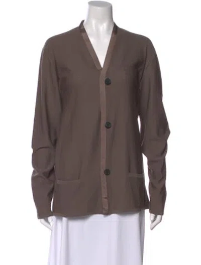 Pre-owned Lanvin Merino Wool V-neck Sweater In Brown