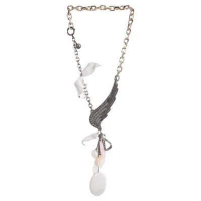 Pre-owned Lanvin Metal Crystal Wing & Stone Chain Necklace Retails $9.8k In Multi
