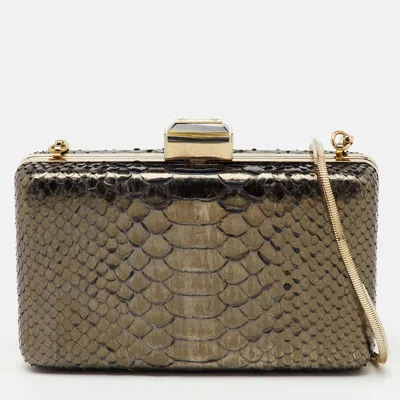 Pre-owned Lanvin Metallic Dark Brown Python Frame Clutch