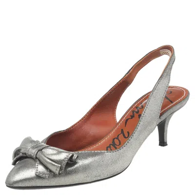 Lanvin Metallic Grey Fabric Bow Sandals In Silver