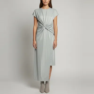 Pre-owned Lanvin Metallic Mint Green Jersey Asymmetric Draped Midi Dress M