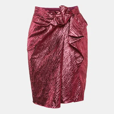 Pre-owned Lanvin Metallic Pink Lamé Draped Wrap Skirt M