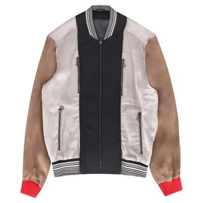 Pre-owned Lanvin Metallic Satin Panelled Bomber Jacket In Gray