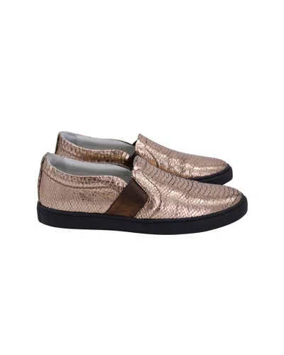 Lanvin Metallic Snakeskin-embossed Slip-on Sneakers In Gold Leather