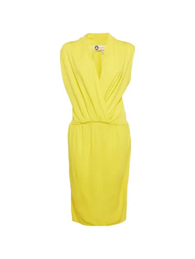 Pre-owned Lanvin Midi Draped V-neck Dress In Yellow