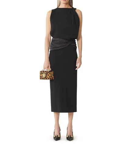 Lanvin Open-back Draped Satin-trimmed Jersey Midi Dress In Black