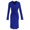 Lanvin Midi Long-sleeved Twist Detail Dress In Blue Polyester In Blue