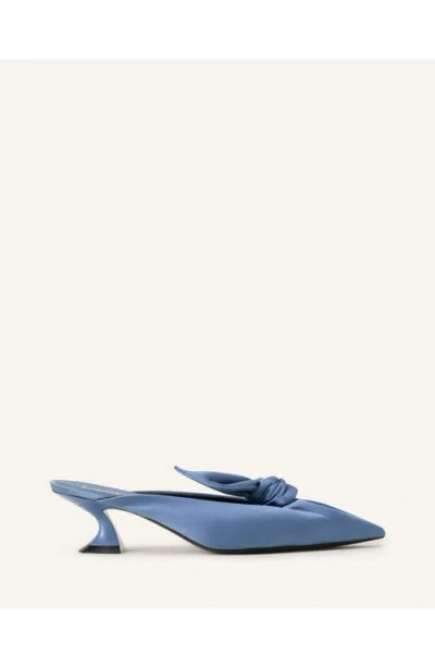 Lanvin Midnight Step Heeled Mules With A Satin Bow In Blue