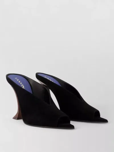Lanvin Midnight Step Leather Peep Toe Mules In Black