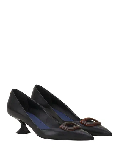 Lanvin Midnight Step Leather Pump With Buckle In Black