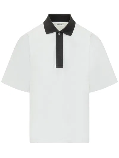 Lanvin Mini Pique Knit Button Polo In White