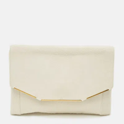 Pre-owned Lanvin Miss Sactorial Off White Calf Hair Envelope Clutch