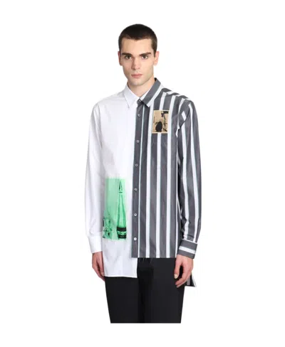 Lanvin Mix-print Asymmetric Cotton Shirt In 01 Optic White