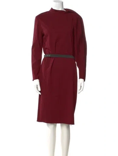 Pre-owned Lanvin Mock Neck Knee-length Dress In Burgundy