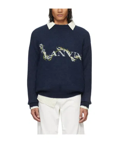 Lanvin Mock-neck Logo-jacquard Jumper In Multicolor